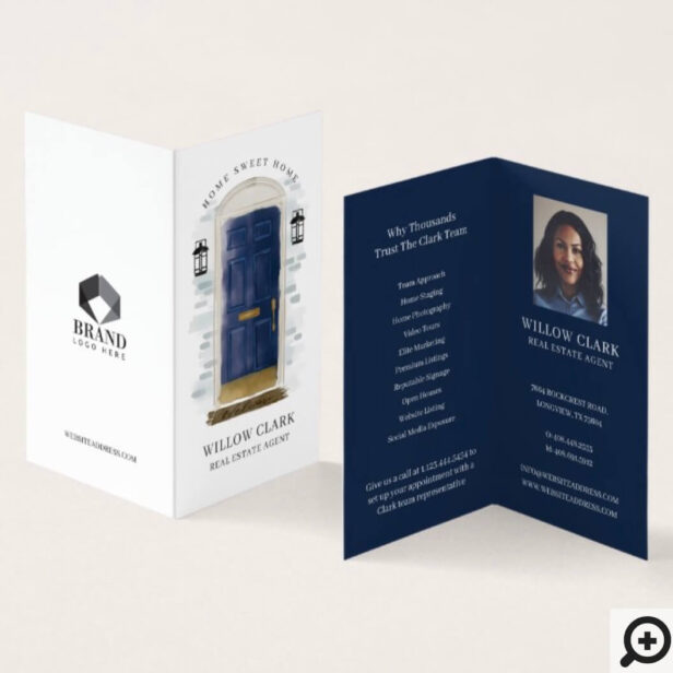 Classy Navy Watercolor Front Door Photo & Services Business Card