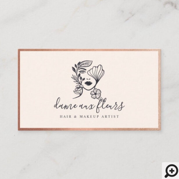 Elegant Floral Blooming Beauty Woman Logo Pink Business Card