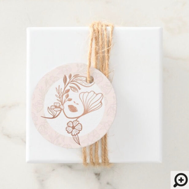 Elegant Floral Blooming Beauty Woman Logo Pink Favor Tags