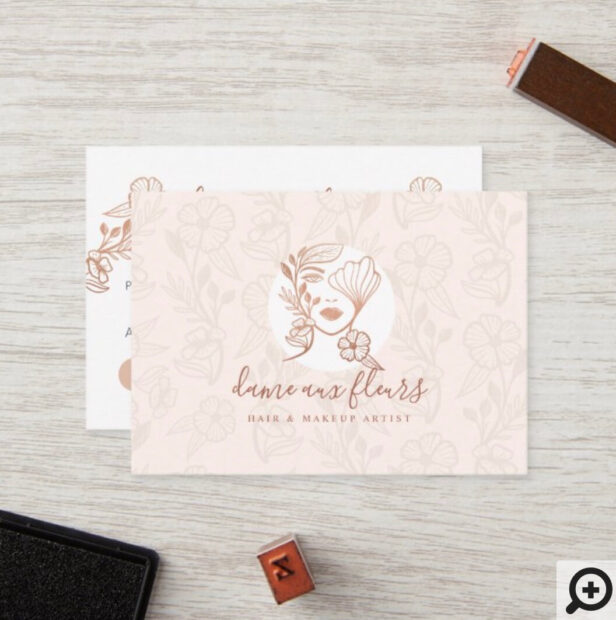 Elegant Floral Blooming Beauty Woman Logo Pink Loyalty Card