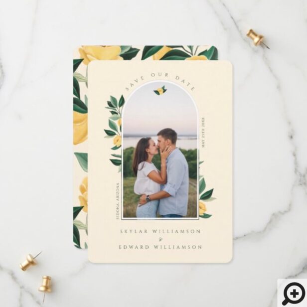 Elegant Floral Lemon Tree Arch Photo Yellow Save The Date