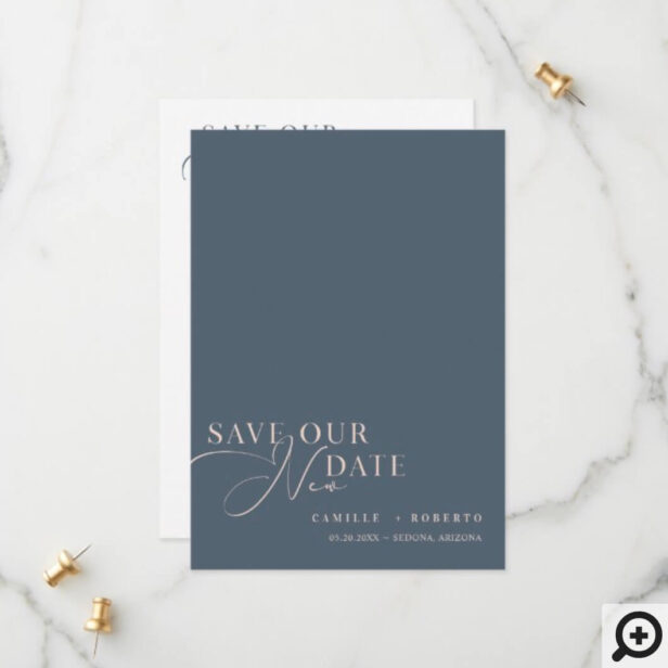 Elegant Modern Dusty Blue Save Our New Date Photo Save The Date