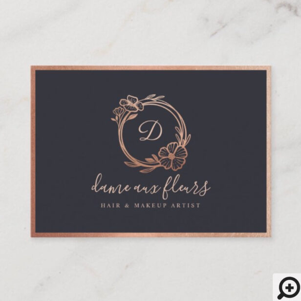 Elegant & Modern Floral Monogram Wreath Black Loyalty Card