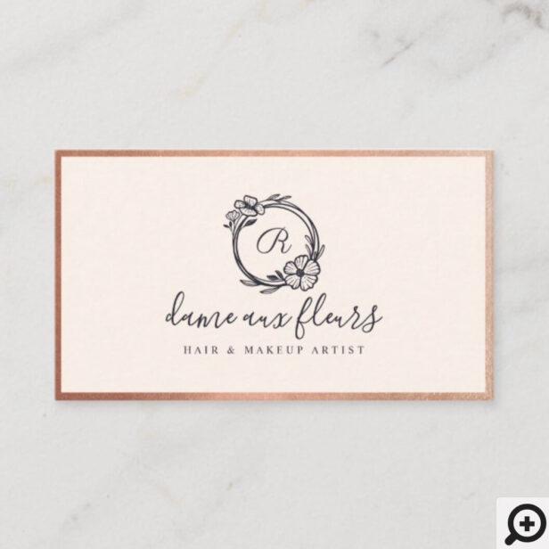 Elegant & Modern Floral Monogram Wreath Pink Business Card