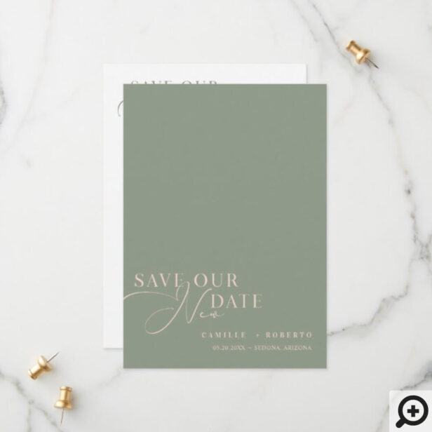 Elegant Modern Moss Green Save Our New Date Photo Save The Date