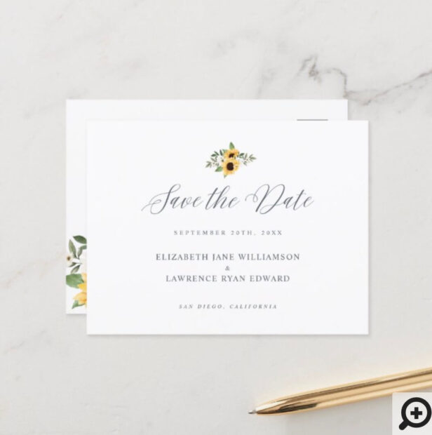 Floral Yellow Watercolor Sunflower Save The Date Announcement Postcard