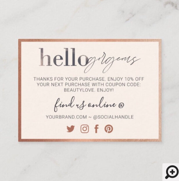 Hello Gorgeous, Thank You For Your Business Beauty Loyalty Card Pink