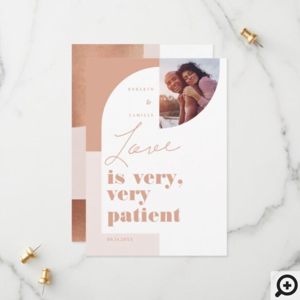 Love is Patient Geometric Blush Couple's Photo Save The Date
