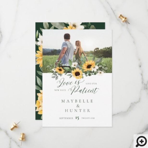 Love is Patient Yellow Watercolor Floral Sunflowers Photo Save The Date