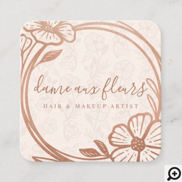 Modern Floral Rose Gold Wreath Blush Pink Square Business Card