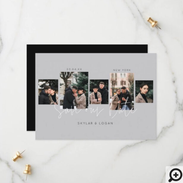 Modern Minimal Typographic Photo Collage Grey Save The Date