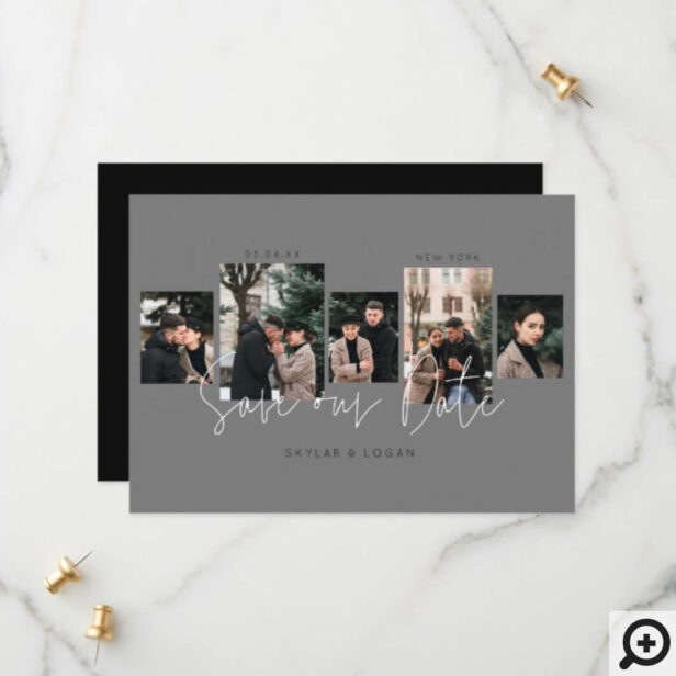 Modern Minimal Typographic Photo Collage Grey Save The Date