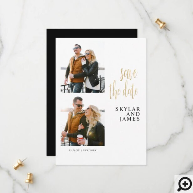 Modern Minimal Typographic Photo Collage White Save The Date