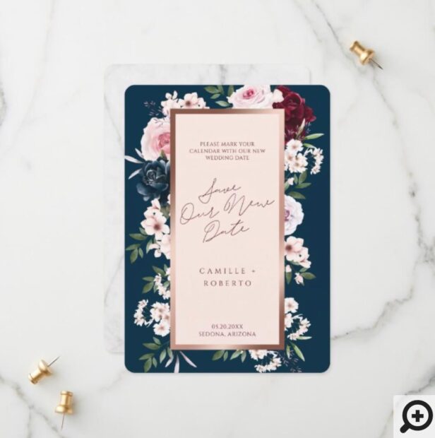 Navy Burgundy Watercolor Rose Gold Marble Navy Save The Date