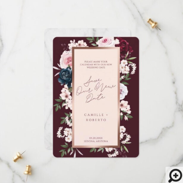 Navy Burgundy Watercolor Rose Gold Marble Save The Date