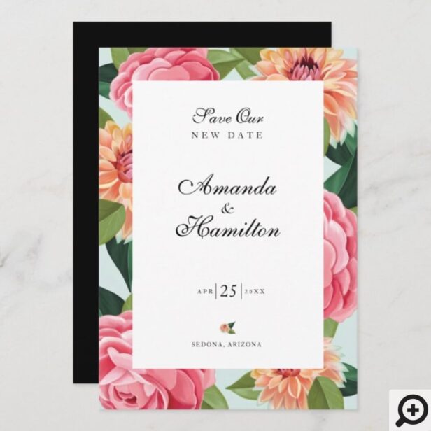 New Date Vintage Pink Florals Blooms Black & Mint Save The Date
