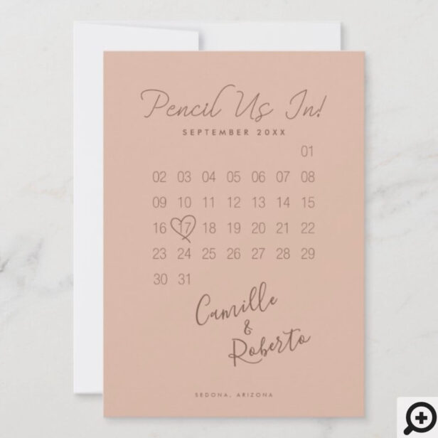 Pencil Us In Calendar Modern Minimal Couple Photo Blush Pink Save The Date