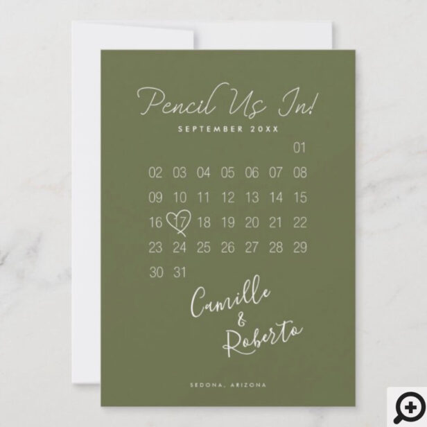 Pencil Us In Calendar Modern Minimal Couple Photo Green Save The Date