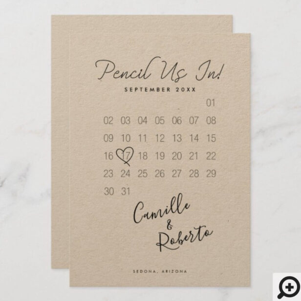 Pencil Us In Calendar Modern Minimal Couple Photo Kraft Paper Save The Date