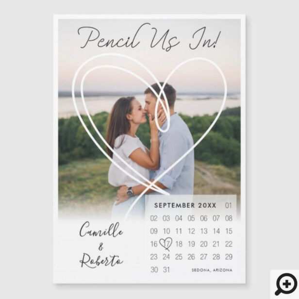 Pencil Us In Calendar Modern Minimal Couple Photo Save the Date Magnet Card