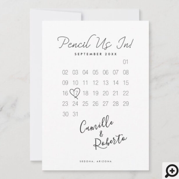 Pencil Us In Calendar Modern Minimal Couple Photo White Save The Date