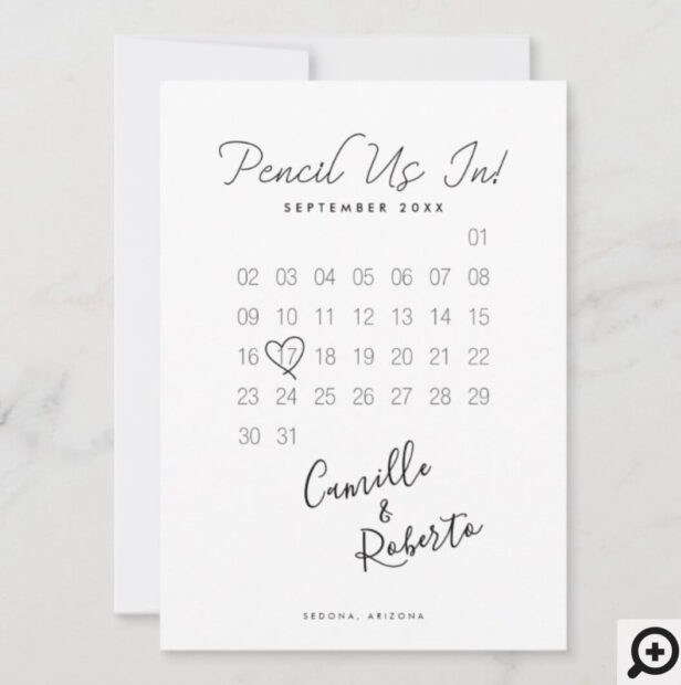 Pencil Us In Calendar Modern Minimal Couple Photo White Save The Date