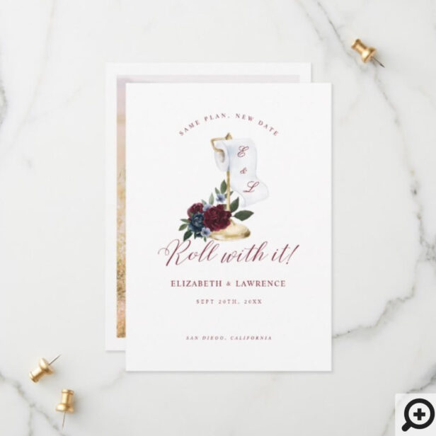 Roll With It Burgundy Florals Toilet Paper Photo Save The Date