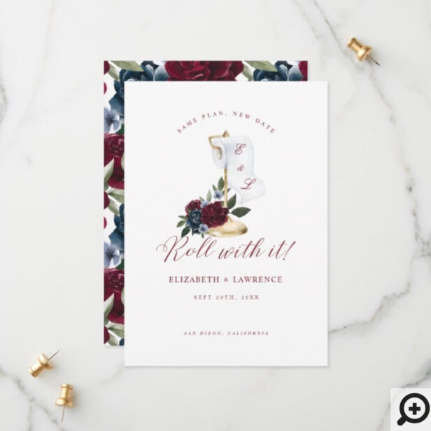 Roll With It Elegant Burgundy Florals Toilet Paper Save The Date