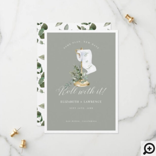 Roll With It Elegant Sage Greenery & Toilet Paper Save The Date Green
