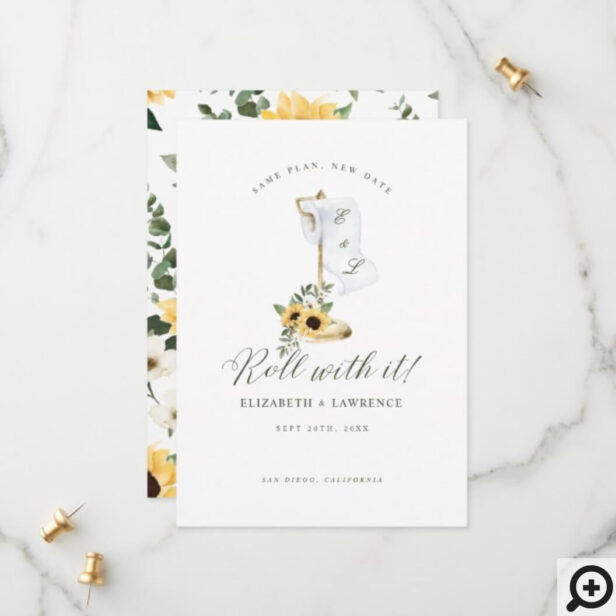 Roll With It Elegant Yellow Florals & Toilet Paper Save The Date