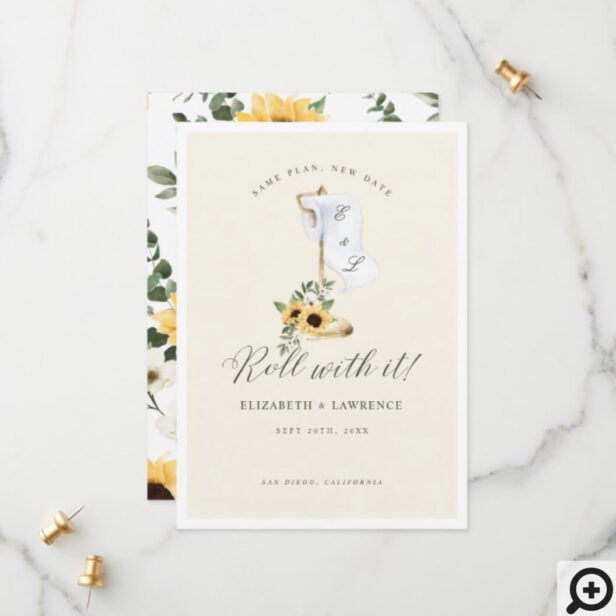 Roll With It Elegant Yellow Florals & Toilet Paper Save The Date Yellow