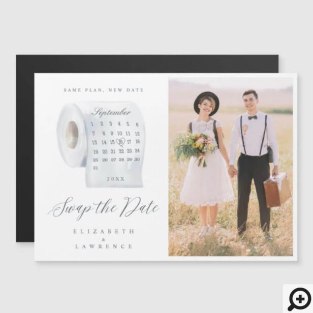 Swap the Date Toilet Paper Roll Calendar & Photo Magnet Save the Date Card
