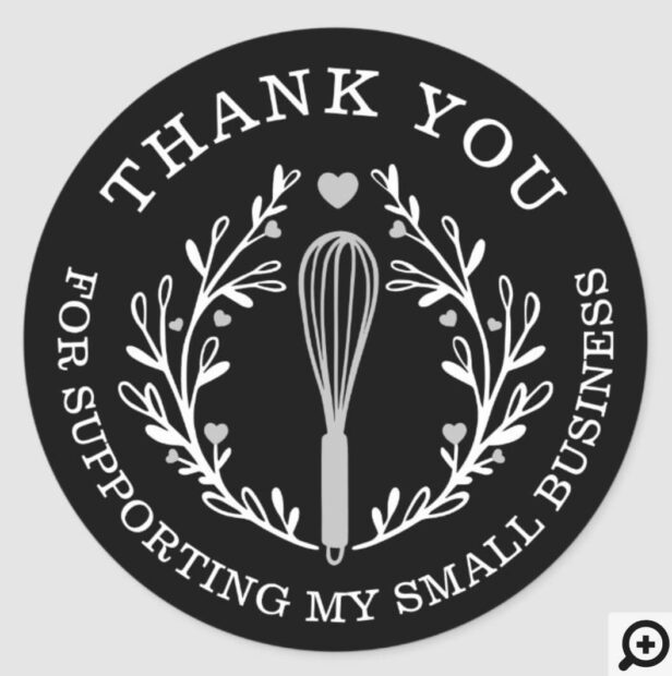 Thank You For Your Business Bakery Whisk Logo Classic Round Sticker Black & White
