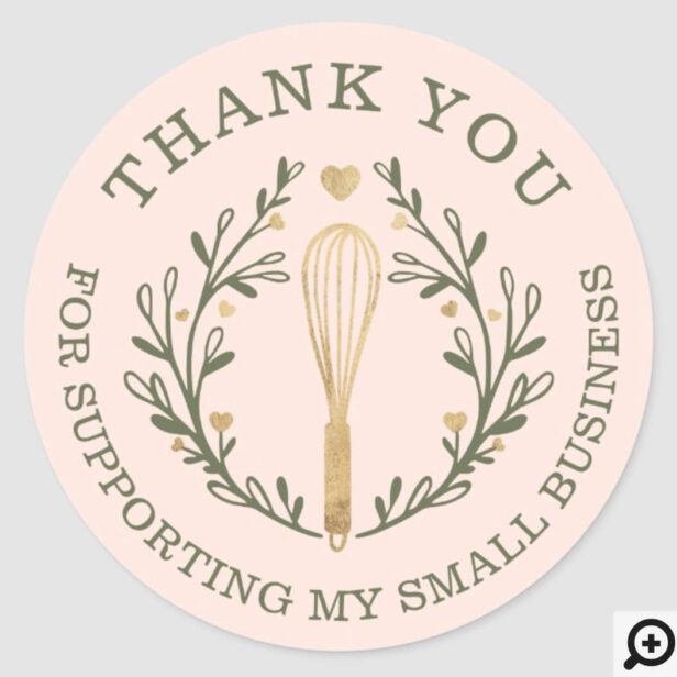 Thank You For Your Business Blue Bakery Whisk Logo Classic Round Sticker Blush Pink