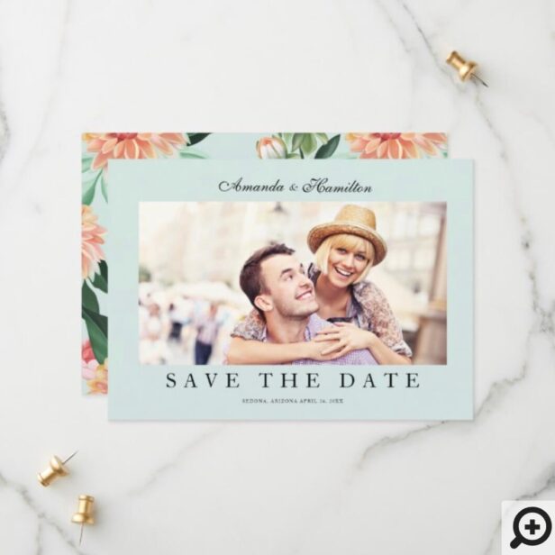 Vintage Pink Florals Blooms Mint Green Photo Save The Date