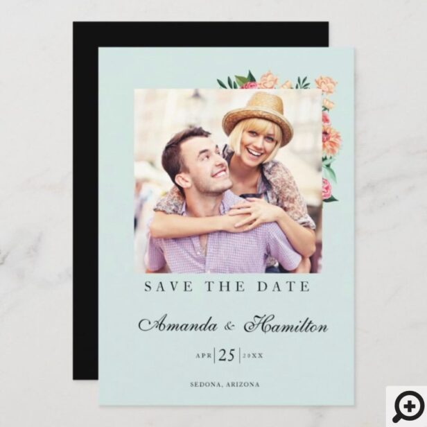 Vintage Pink Florals Blooms Mint Photo Save The Date