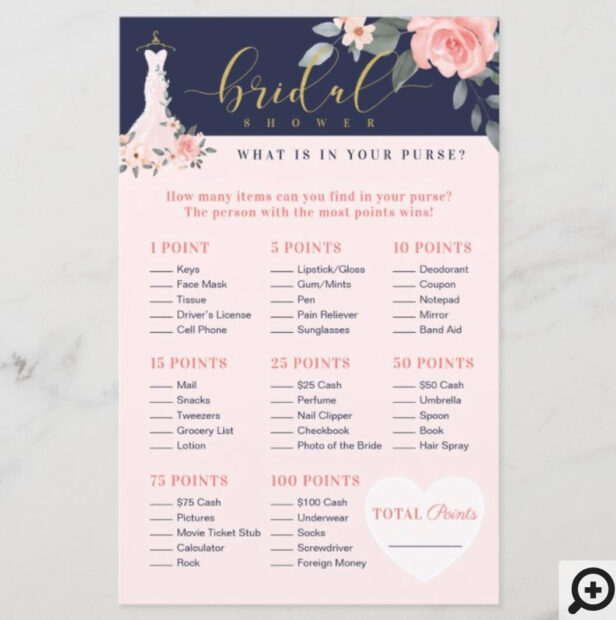 What's in You Purse Floral Dress Shower Game