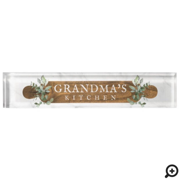 Wood Rolling Pin Greenery & Marble Home Kitchen Desk Name Plate
