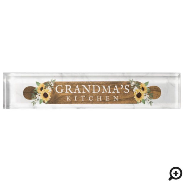 Wood Rolling Pin Sunflower & Marble Home Kitchen Desk Name Plate
