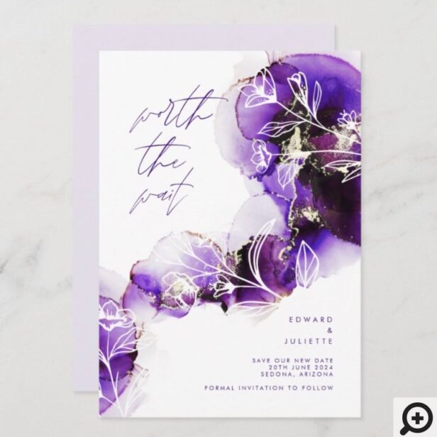 Worth The Wait Watercolor Ultra Violet Ink Floral Save The Date