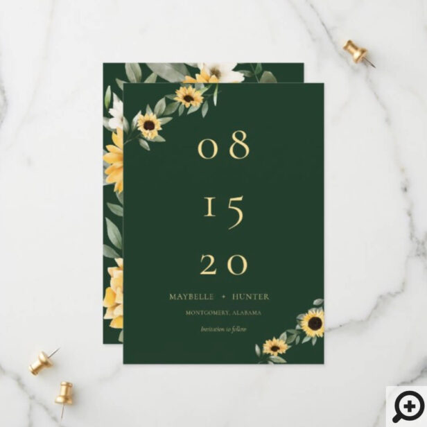 Yellow Watercolor Sunflowers & Wildflower Modern Save The Date