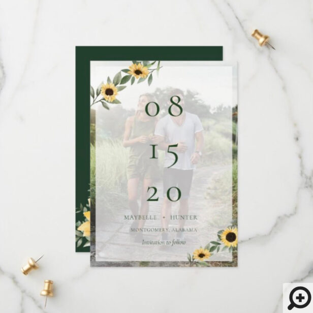 Yellow Watercolor Sunflowers & Wildflower Photo Save The Date