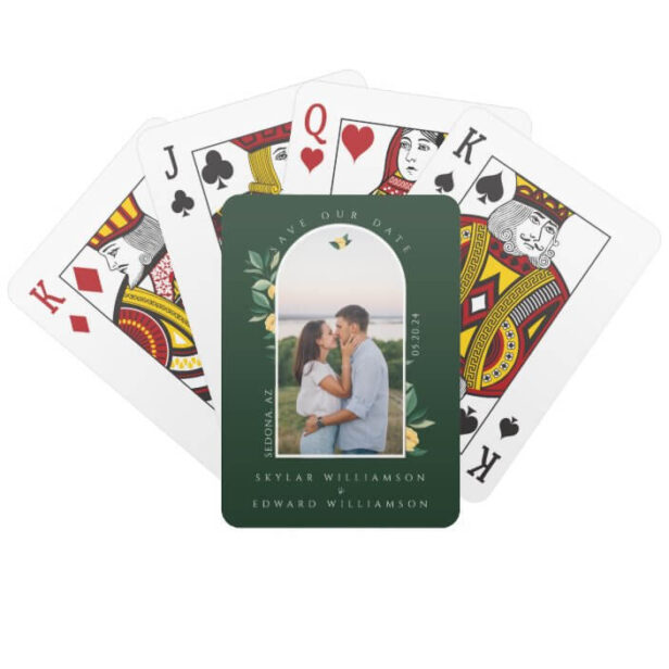 Elegant Floral Lemon Tree Arch Photo Save The Date Playing Cards