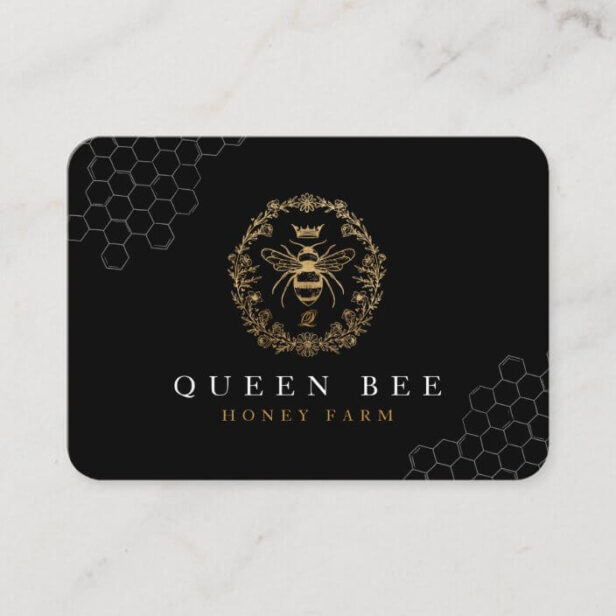 Elegant-Vintage-Crown-Honey-Queen-Bee-Black-Gold-Calling-Card