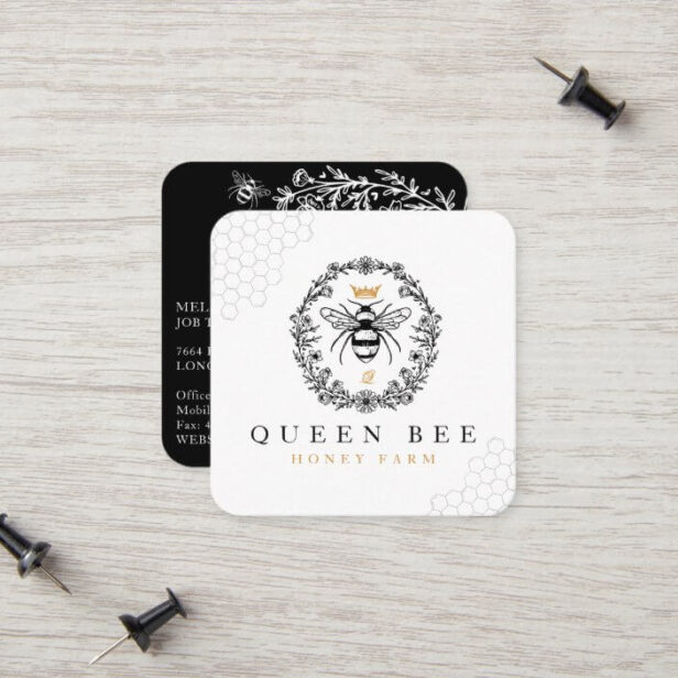 Elegant Vintage Honey Queen Bee Black & White Calling Card