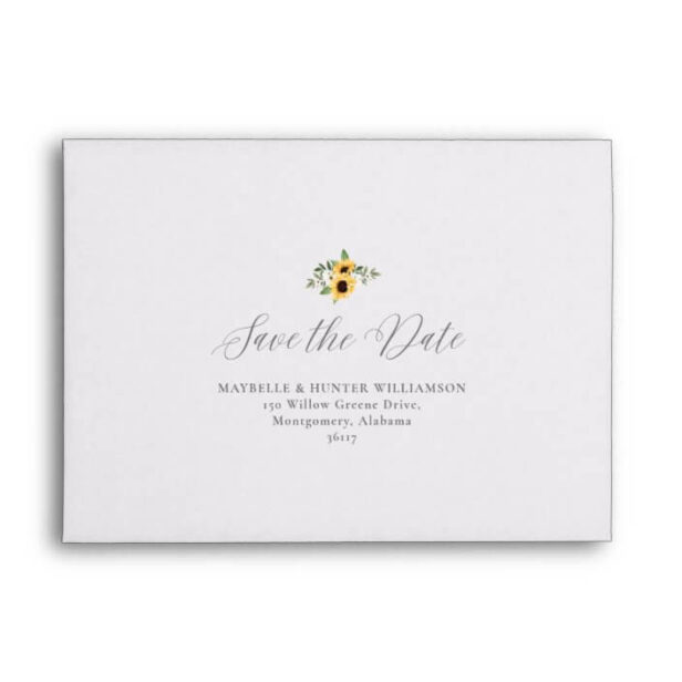 Floral Yellow Watercolor Sunflower Save The Date Envelope