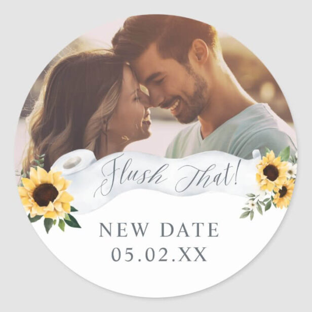 Flush That New Date Toilet Paper Roll Floral Photo Classic Round Sticker
