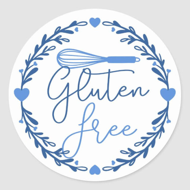 Gluten Free Bakery Whisk & Wreath Blue Classic Round Sticker