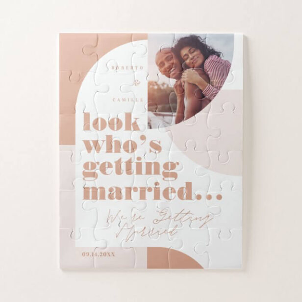 Look Who's Getting Married Geometric Blush Photo Jigsaw Puzzle