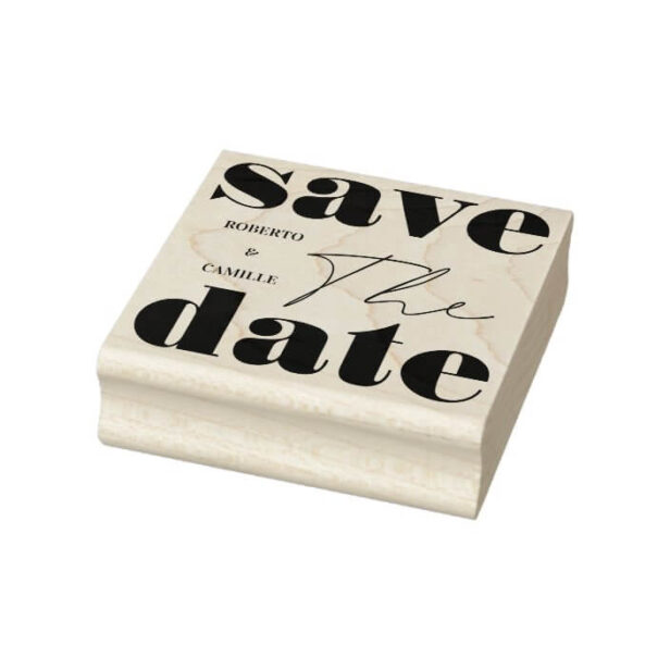 Modern Minimal Bold Print Wedding Save The Date Rubber Stamp